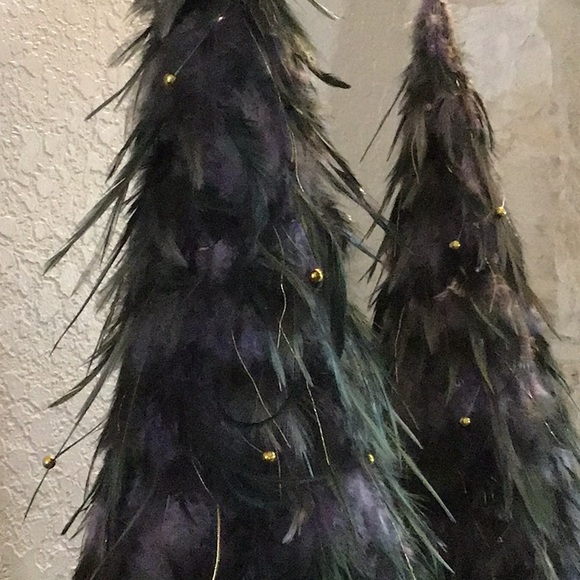 Ostrich Feather Table Top Christmas Tree, Set of 2 - Picture 2 of 4